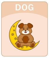 Alphabet flashcard with Cute dog cartoon character. vector