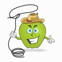 The Apple mascot character becomes a cowboy. vector illustration