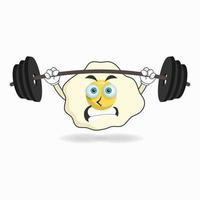 Egg mascot character with fitness equipment. vector illustration