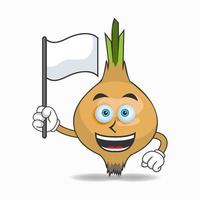 Onion mascot character holding a white flag. vector illustration