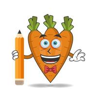 Carrot mascot character holding a pencil. vector illustration