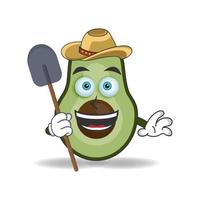 The Avocado mascot character becomes a farmer. vector illustration