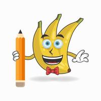 Banana mascot character holding a pencil. vector illustration