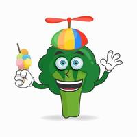 Personaje de mascota de brócoli con brócoli y sombrero colorido. ilustración vectorial vector