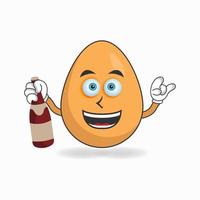 personaje de mascota de huevo sosteniendo una botella. ilustración vectorial vector
