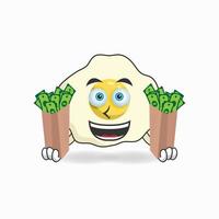 Egg mascot character holding money. vector illustration