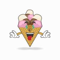 Personaje de mascota de helado con expresión de hacer dinero. ilustración vectorial vector