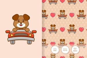 Cute dog cartoon character. seamless pattern background. vector