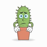 Cactus mascot character with sad expression. vector illustration