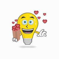 Bulb mascot character holding a love icon. vector illustration