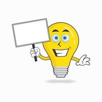 Bulb mascot character holding a white blackboard. vector illustration