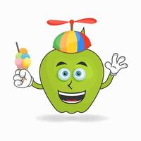 personaje de mascota de manzana con manzana y sombrero colorido. ilustración vectorial vector