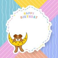 Happy Birthday greeting card with Cute dog cartoon character. Vector Illustration