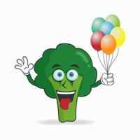 Broccoli mascot character holding a balloon. vector illustration