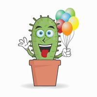 Cactus mascot character holding a balloon. vector illustration