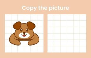 Copy the picture of a cute dog. Educational game for children. Cartoon vector illustration