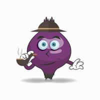 Purple onion mascot character smoking. vector illustration