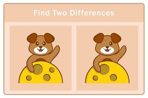 Cute dog cartoon character. Find differences. Educational game for children. Cartoon vector illustration