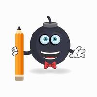 personaje de mascota boom sosteniendo un lápiz. ilustración vectorial