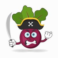 El personaje de la mascota de la cebolla morada se convierte en pirata. ilustración vectorial vector