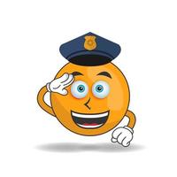 The Orange mascot character becomes a policeman. vector illustration