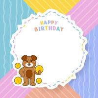 Happy Birthday greeting card with Cute dog cartoon character. Vector Illustration