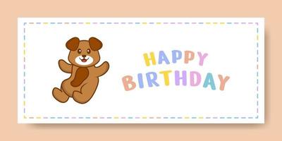 Happy Birthday banner with Cute dog cartoon character. Vector Illustration