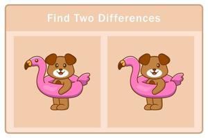 Cute dog cartoon character. Find differences. Educational game for children. Cartoon vector illustration