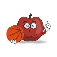 el personaje de la mascota de la manzana se convierte en jugador de baloncesto. ilustración vectorial vector