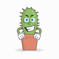 Personaje de mascota de cactus con expresión de sonrisa. ilustración vectorial vector