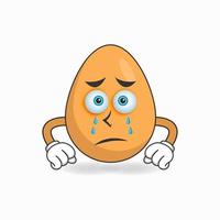 Egg mascot character with sad expression. vector illustration