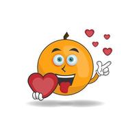 Orange mascot character holding a love icon. vector illustration