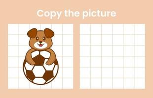 Copy the picture of a cute dog. Educational game for children. Cartoon vector illustration