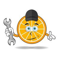 The Orange mascot character becomes a mechanic. vector illustration