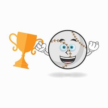 Baseball mascot character with a trophy in right hand. vector illustration