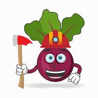 The Onion Purple mascot character becomes a firefighter. vector illustration