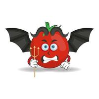 The Tomato mascot character becomes a devil. vector illustration