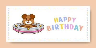 Happy Birthday banner with Cute dog cartoon character. Vector Illustration