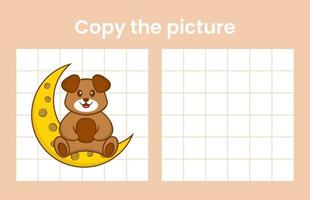 Copy the picture of a cute dog. Educational game for children. Cartoon vector illustration