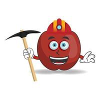 The Apple mascot character becomes a miner. vector illustration