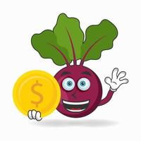 Onion Purple mascot character holding coins. vector illustration