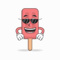 Personaje de mascota de helado rojo con gafas de sol. ilustración vectorial vector