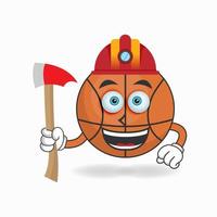 The Basketball mascot character becomes a firefighter. vector illustration