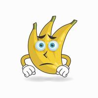 Banana mascot character with sad expression. vector illustration