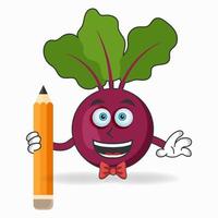 Onion Purple mascot character holding a pencil. vector illustration