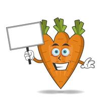 Carrot mascot character holding a white blackboard. vector illustration