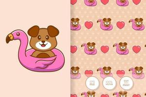 Cute dog cartoon character. seamless pattern background. vector