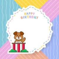 Happy Birthday greeting card with Cute dog cartoon character. Vector Illustration