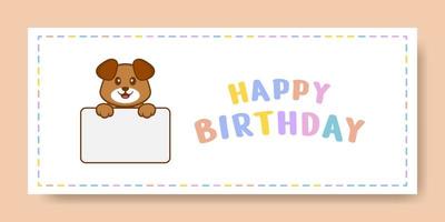 Happy Birthday banner with Cute dog cartoon character. Vector Illustration