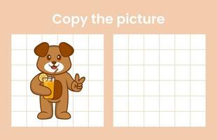 Copy the picture of a cute dog. Educational game for children. Cartoon vector illustration